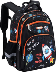 Kids Backpack for School Boys 6-10Age,16In Elementary Space Prints Bookbag | Kindergarten Lightweight Waterproof Large Capacity Sturdy Durable 6-Pockets Chest Buckle and Reflective Stripsfor Backpack