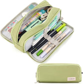 Large Capacity Pencil Case 3 Compartment Pouch Pen Bag for School Teen Girl Boy Men Women (Green)