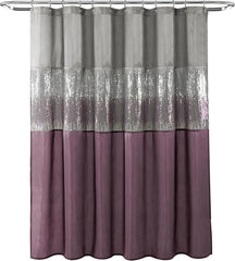 Night Sky Shower Curtain, Single, 72" W X 72" L, Gray & Purple - Sequin Shower Curtain - Sparkly Color Block Bath Curtain - Modern Glam Bathroom Decor