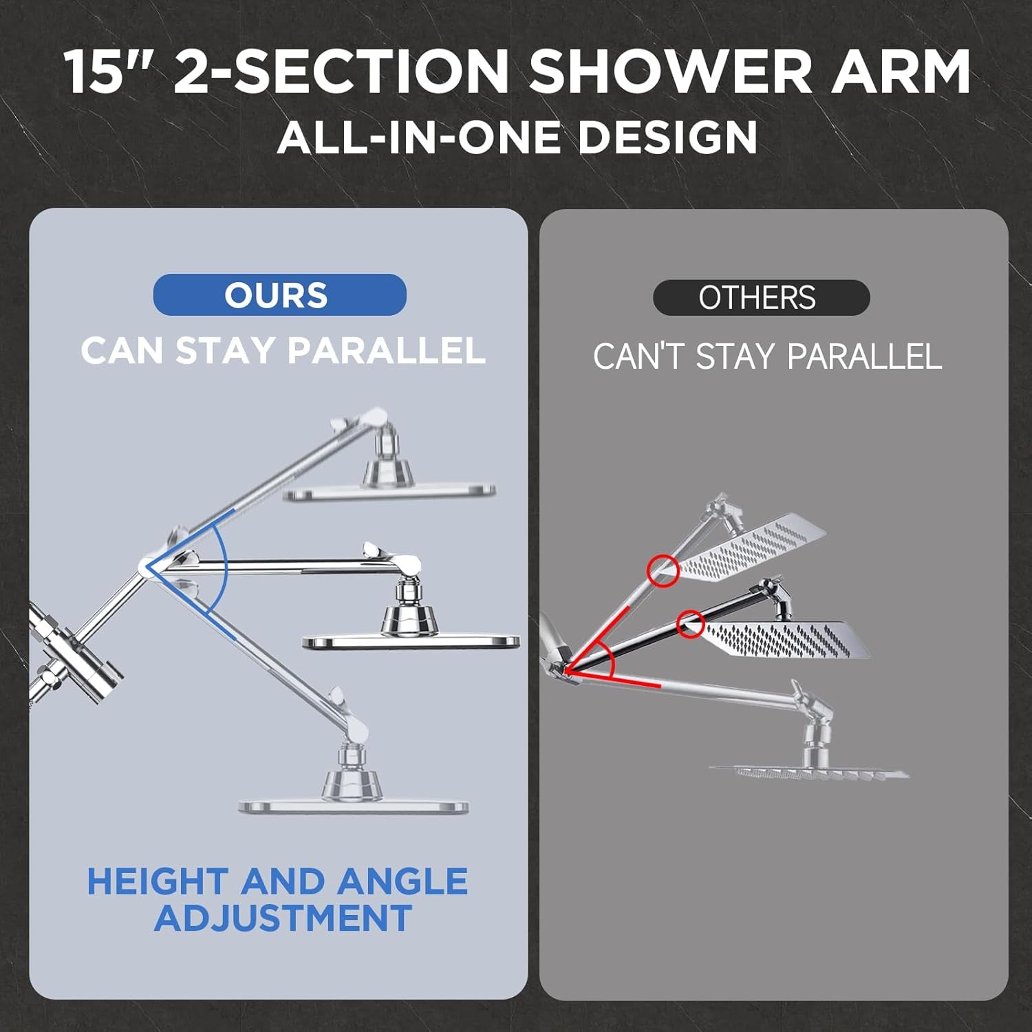 Wide Rain Shower Head with 6 Modes Handheld Water Spray,High Pressure Showerhead Combo with Arm for Bathroom Accessories,Home Decor Detachable Dual Shower with Anti-Clog Nozzles,Silver Chrome