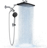 Wide Rain Shower Head with 6 Modes Handheld Water Spray,High Pressure Showerhead Combo with Arm for Bathroom Accessories,Home Decor Detachable Dual Shower with Anti-Clog Nozzles,Silver Chrome