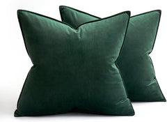 Decorative Army Green Velvet Throw Pillow Covers for Couch 20X20 in | 2 Pack, Soft Solid Square Pillow Covers, Modern Luxury Home Decor, for Sofa Bed Living Room