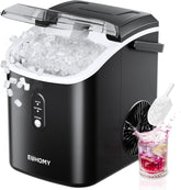 Nugget Ice Maker Countertop with Handle, Ready in 6 Mins, 34Lbs per Day, Removable Top Cover, Auto-Cleaning, Portable Sonic Ice Maker with Basket and Scoop, for Home/Party/Rv/Camping (Black)