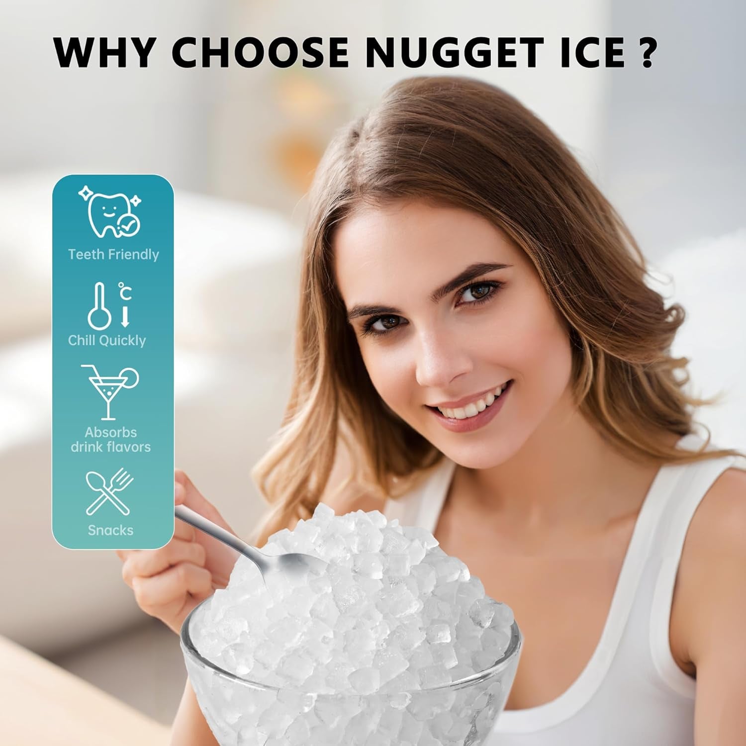 Nugget Ice Maker Countertop with Handle, Ready in 6 Mins, 34Lbs per Day, Removable Top Cover, Auto-Cleaning, Portable Sonic Ice Maker with Basket and Scoop, for Home/Party/Rv/Camping (Black)