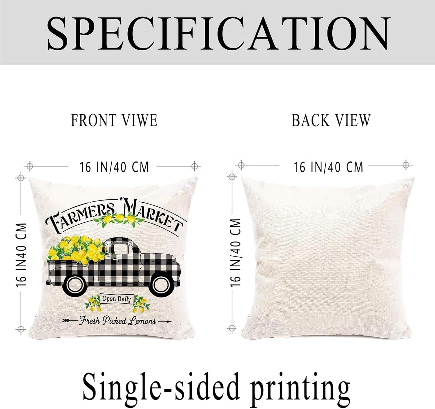 Summer Throw Pillow Covers 16X16, Lemon Pillow Covers(No Insert) | Set of 4, Outdoor Pillows Cover, Lemmon, Gnome, Truck, Farmhouse, Decorative Buffalo Plaid, Cushion, Bedroom, Indoor Decor