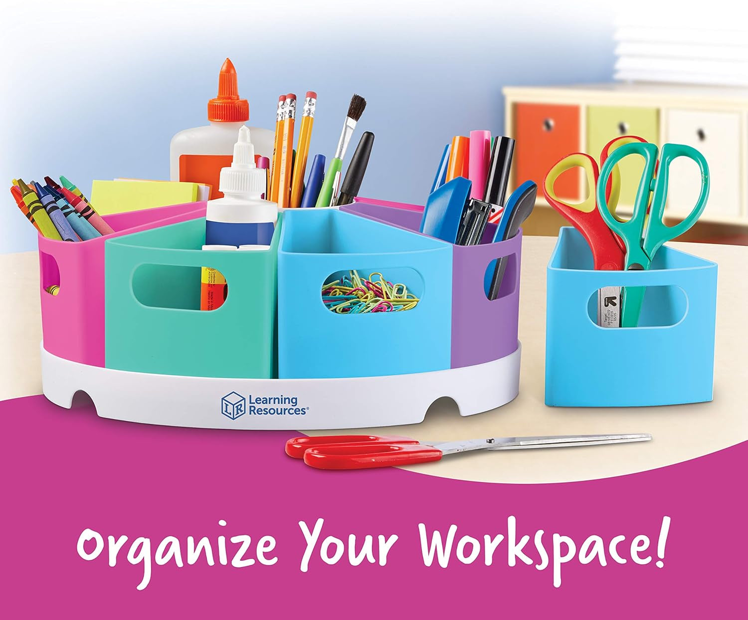 Create-A-Space Storage Center, Pastel | Rotating Caddy Organizer for Kids, Art Supply Organizers for Markers, Pens and Pencils, Classroom Table Caddy for Teachers