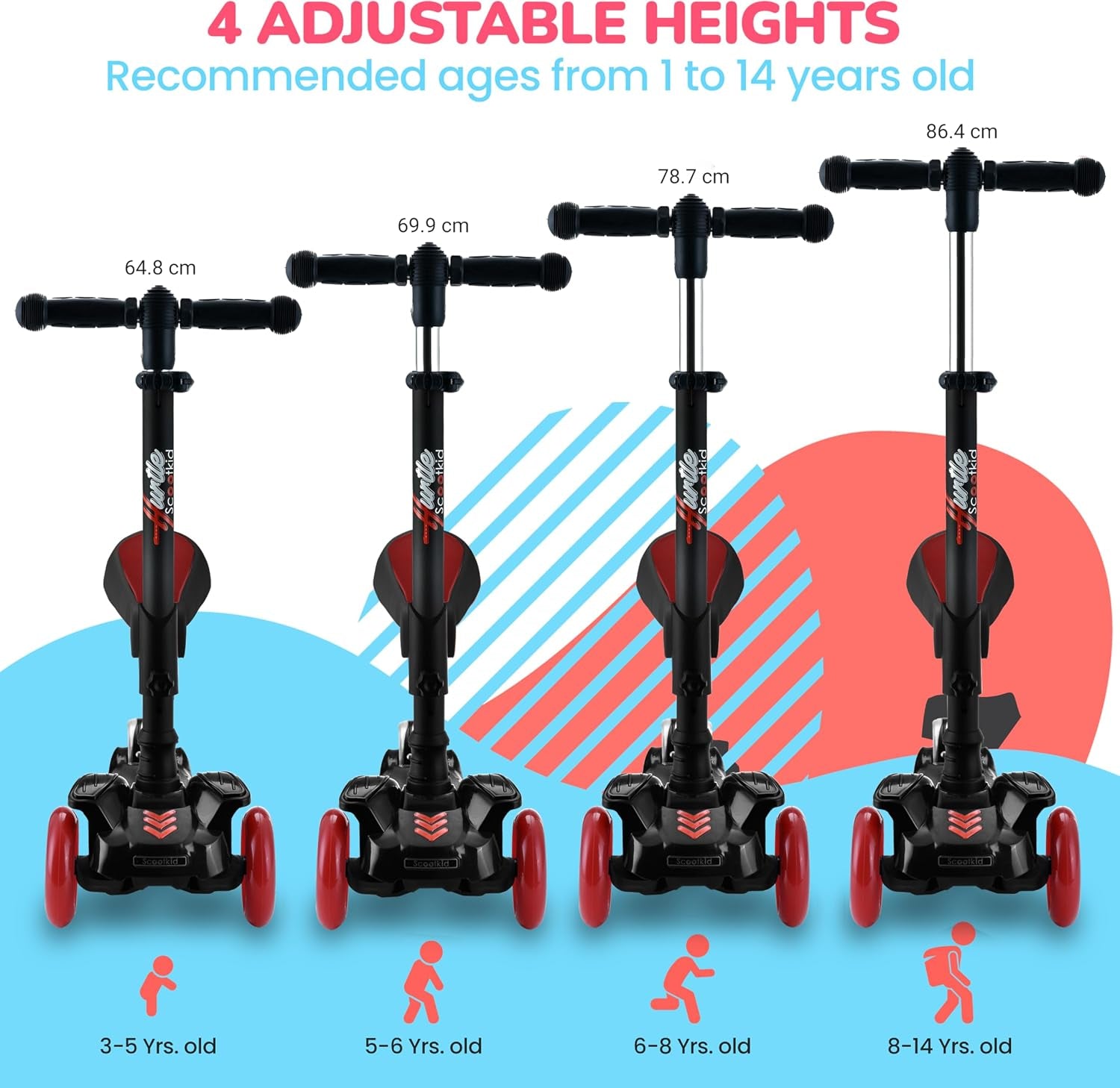 3-Wheeled Scooter for Kids - Wheel LED Lights, Adjustable Lean-To-Steer Handlebar, and Foldable Seat - Sit or Stand Ride with Brake for Boys and Girls Ages 1-14 Years Old