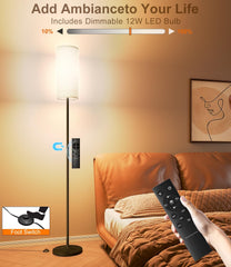 LED Floor Lamp for Living Room, Dimmable Standing Lamps with Foot Switch,Remote Custom Color Temperature Black Pole Lamp with Lampshade,12W Led Bulb Tall Lamps for Bedroom Office Kid Room