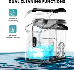 Nugget Ice Maker Countertop with Handle, Ready in 6 Mins, 34Lbs per Day, Removable Top Cover, Auto-Cleaning, Portable Sonic Ice Maker with Basket and Scoop, for Home/Party/Rv/Camping (Black)