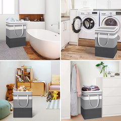 2 Pack Large Laundry Baskets, Waterproof, Freestanding Laundry Hampers, Collapsible Clothes Hamper with Reinforced Handles in Laundry Room, College Dorm, Bathroom, Bedroom (Grey, 75Lx2)