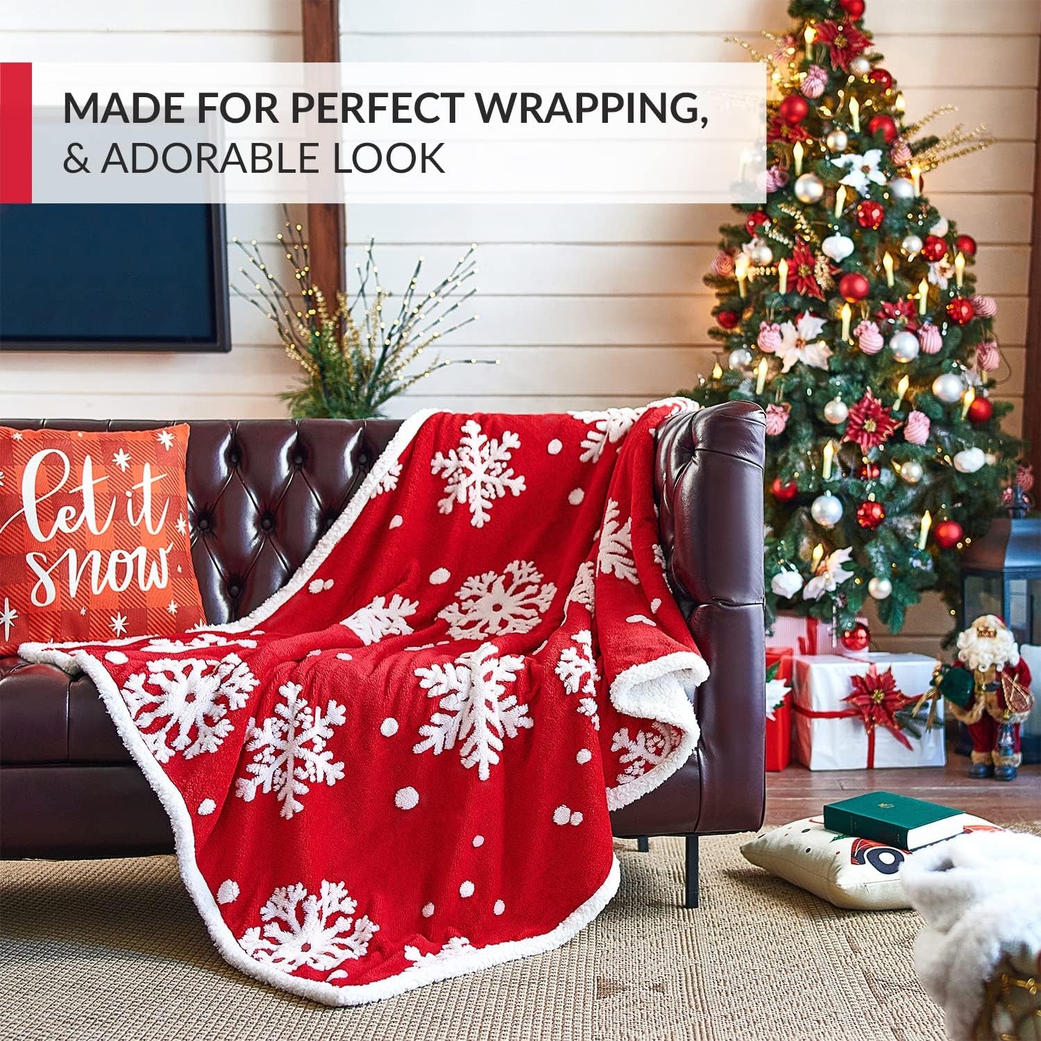 Christmas Blanket Sherpa Throw - 50X60 Red Snowflake - Soft, Cozy, Warm - Perfect for Holiday Clearance - Winter Decorations for Home