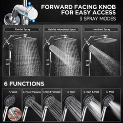 Wide Rain Shower Head with 6 Modes Handheld Water Spray,High Pressure Showerhead Combo with Arm for Bathroom Accessories,Home Decor Detachable Dual Shower with Anti-Clog Nozzles,Silver Chrome