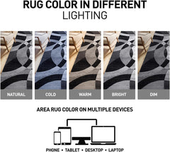 Abstract Circles Contemporary High Traffic Area Rug Gray 6'6" X 9' | Rectangular, Size 6'6" X 9', Living Room, Bedroom, Dining Room, Home Office, Kitchen, Entryway, Hallway, Nursery, Kids Room