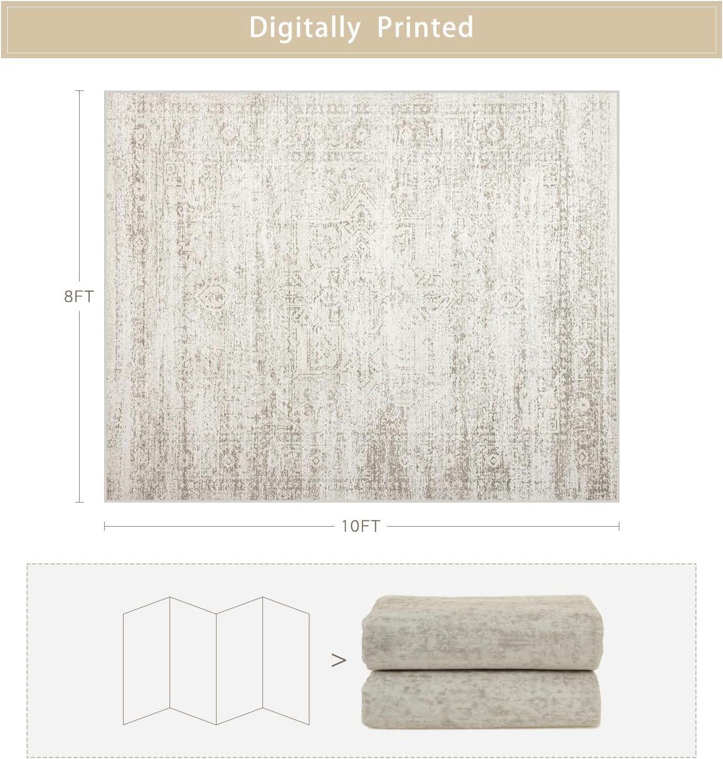 Washable Rugs 8X10 Area Rugs for Living Room,Rugs for Bedroom,Large Carpets,Ultra Soft Faux Wool Retro Dining Room Rug,Non Slip&Non-Shedding Low Pile Vintage Print Rug for Home Office Decor