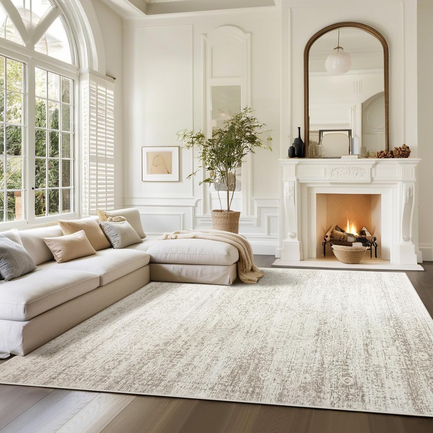 Washable Rugs 8X10 Area Rugs for Living Room,Rugs for Bedroom,Large Carpets,Ultra Soft Faux Wool Retro Dining Room Rug,Non Slip&Non-Shedding Low Pile Vintage Print Rug for Home Office Decor
