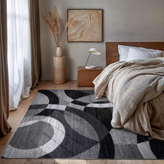 Abstract Circles Contemporary High Traffic Area Rug Gray 6'6" X 9' | Rectangular, Size 6'6" X 9', Living Room, Bedroom, Dining Room, Home Office, Kitchen, Entryway, Hallway, Nursery, Kids Room