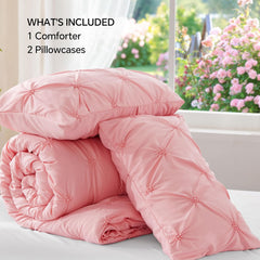 Pink Comforter Set Queen - 3 Pieces Boho Pintuck Bedding Comforter Sets, Lightweight Soft & Warm Bed Comforter Queen with 2 Pillowcases for All Season