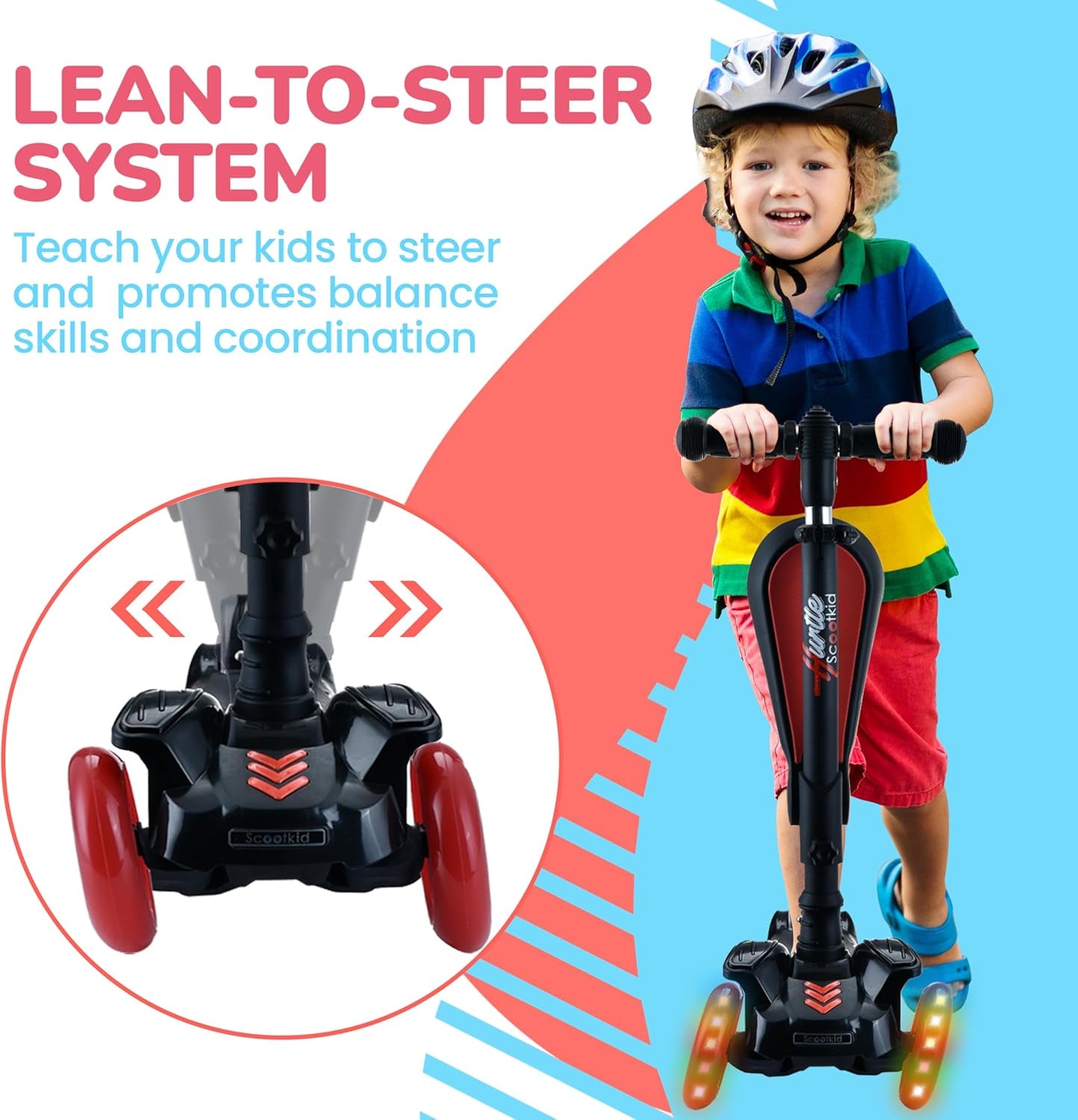 3-Wheeled Scooter for Kids - Wheel LED Lights, Adjustable Lean-To-Steer Handlebar, and Foldable Seat - Sit or Stand Ride with Brake for Boys and Girls Ages 1-14 Years Old