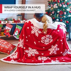 Christmas Blanket Sherpa Throw - 50X60 Red Snowflake - Soft, Cozy, Warm - Perfect for Holiday Clearance - Winter Decorations for Home