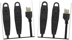 10 Feet Extension Cord/Wire, 3 Prong Grounded, 3 Outlets, Heavy Duty, Black (2 Pack)