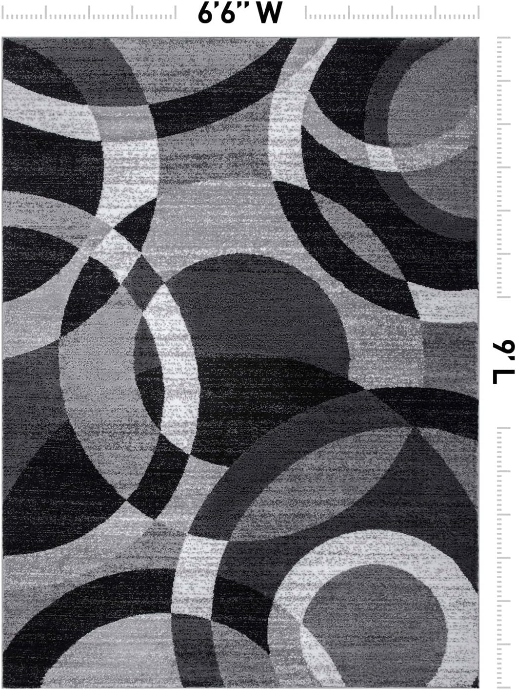 Abstract Circles Contemporary High Traffic Area Rug Gray 6'6" X 9' | Rectangular, Size 6'6" X 9', Living Room, Bedroom, Dining Room, Home Office, Kitchen, Entryway, Hallway, Nursery, Kids Room