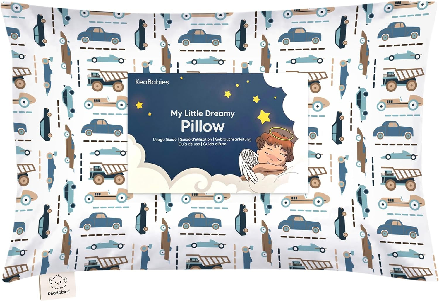 Toddler Pillow with Pillowcase, 13X18 My Little Dreamy Pillow (Vroom) | Kids Travel Bed Pillow for Sleep, Organic Cotton Small Pillowcase, Soft, Breathable, Machine Washable, Toddlers 2-5 Years Old