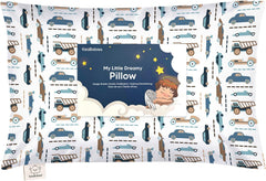 Toddler Pillow with Pillowcase, 13X18 My Little Dreamy Pillow (Vroom) | Kids Travel Bed Pillow for Sleep, Organic Cotton Small Pillowcase, Soft, Breathable, Machine Washable, Toddlers 2-5 Years Old