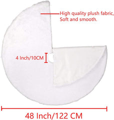 48 Inch White Faux Fur Christmas Tree Skirt, Luxury Plush Tree Base Cover for Holiday Party and Home Christmas Decor