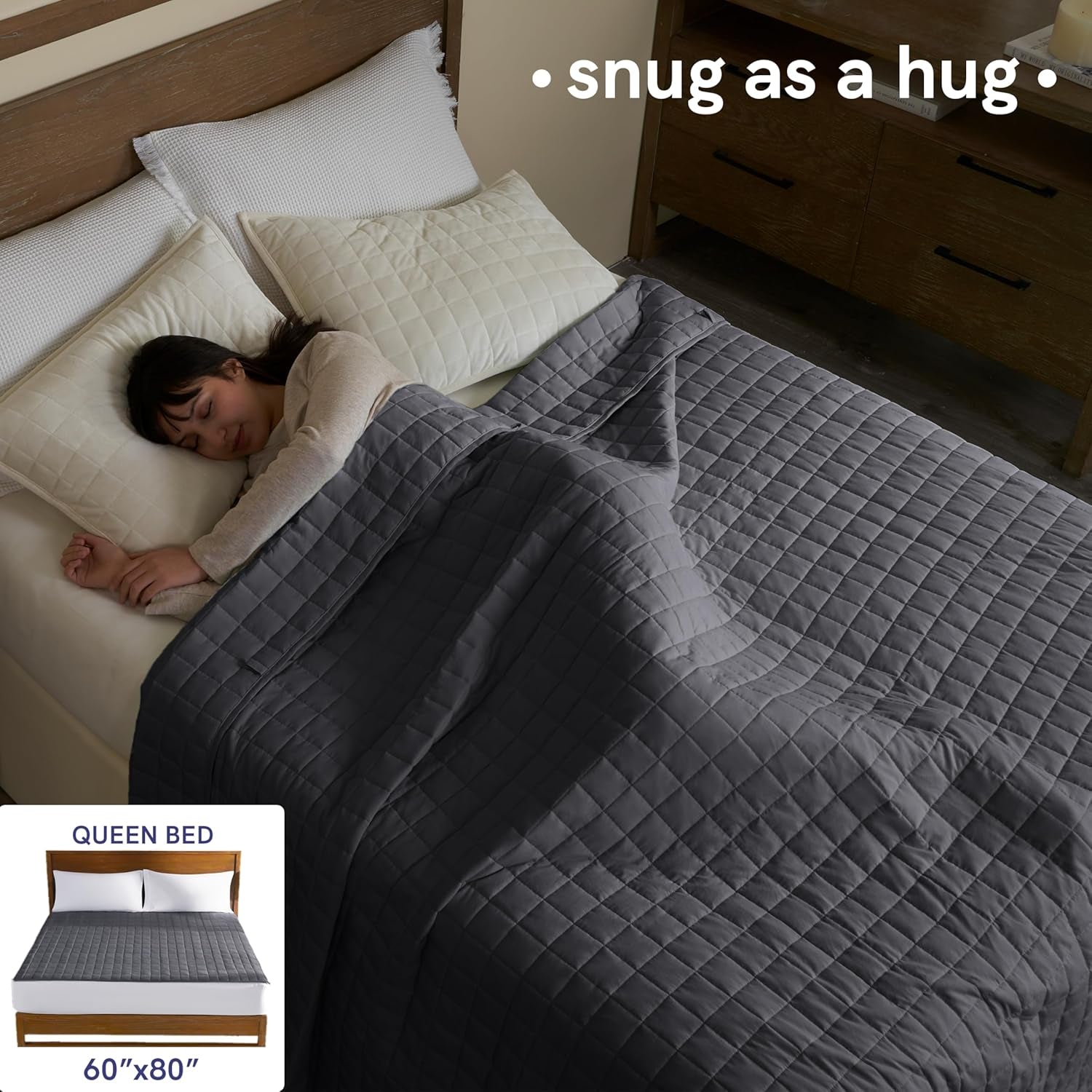 15Lbs Weighted Blanket for Adults, Breathable Heavy Bed Throw Blanket with Cooling Glass Beads for All Season Use, Ideal for One Person of 140Lbs (60X80 Inches, Queen Bed, Dark Grey)