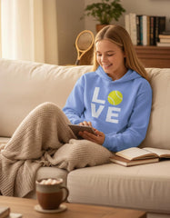Love Tennis Hoodie Women Teen Girls Player Coach Fan Sporty Pullover | Cozy Fleece Tennis Hoodie; Great for Players, Coaches and Fans, Match Warmup, Game Day, Teen Girls Gift