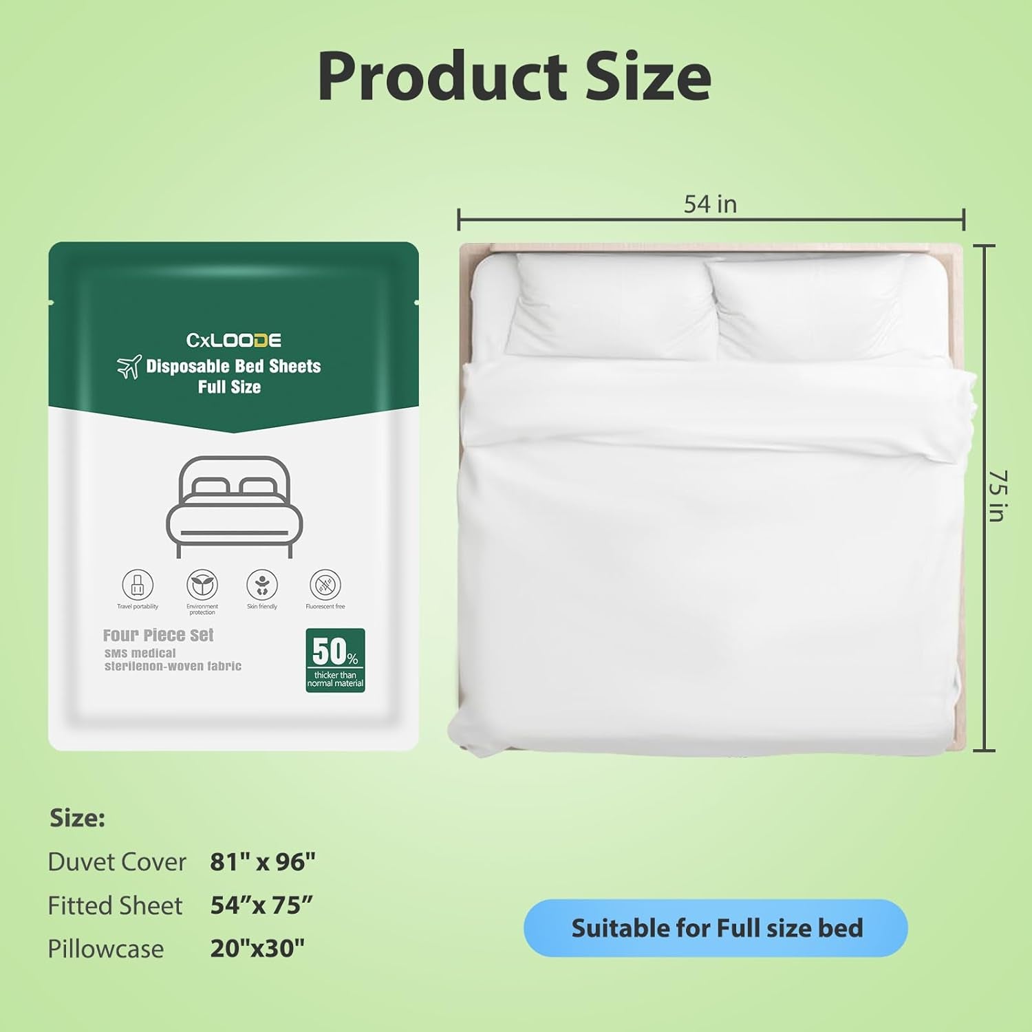 Disposable Bed Sheets Fitted Sheet, Disposable Travel Sheets for Travel with Quilt Cover and Pillowcase, Disposable Bedding Travel Bedding Disposable Sheets for Hotel Hospital 4 PCS