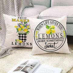 Summer Throw Pillow Covers 16X16, Lemon Pillow Covers(No Insert) | Set of 4, Outdoor Pillows Cover, Lemmon, Gnome, Truck, Farmhouse, Decorative Buffalo Plaid, Cushion, Bedroom, Indoor Decor