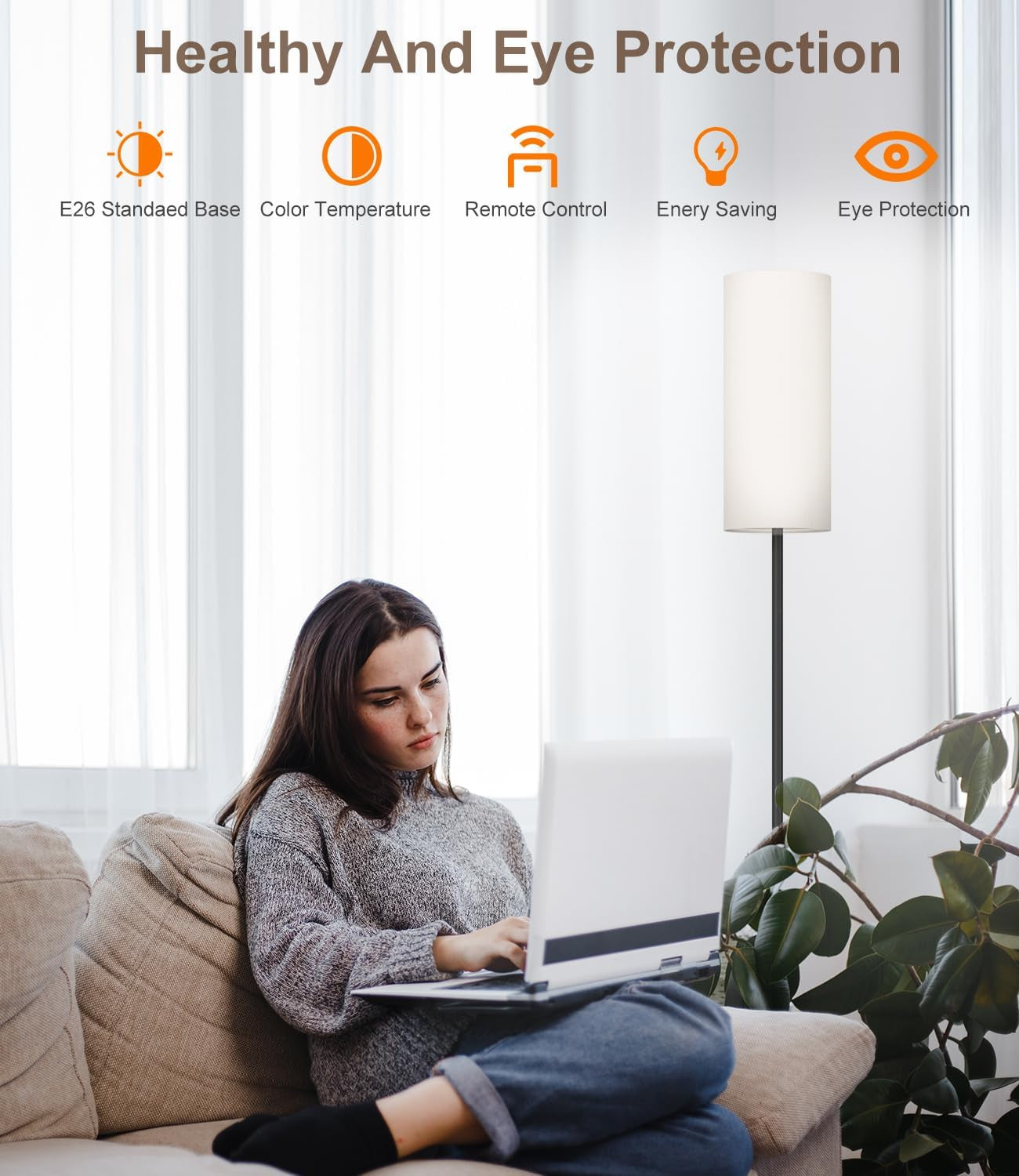 LED Floor Lamp for Living Room, Dimmable Standing Lamps with Foot Switch,Remote Custom Color Temperature Black Pole Lamp with Lampshade,12W Led Bulb Tall Lamps for Bedroom Office Kid Room