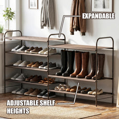4-Tier Shoe Rack Storage Organizer, 12-20 Pair, Bronze | Space-Saving Shoe Shelf with Sturdy Metal Frame and Non-Woven Fabric Shelves for Entryway, Garage & Corridor