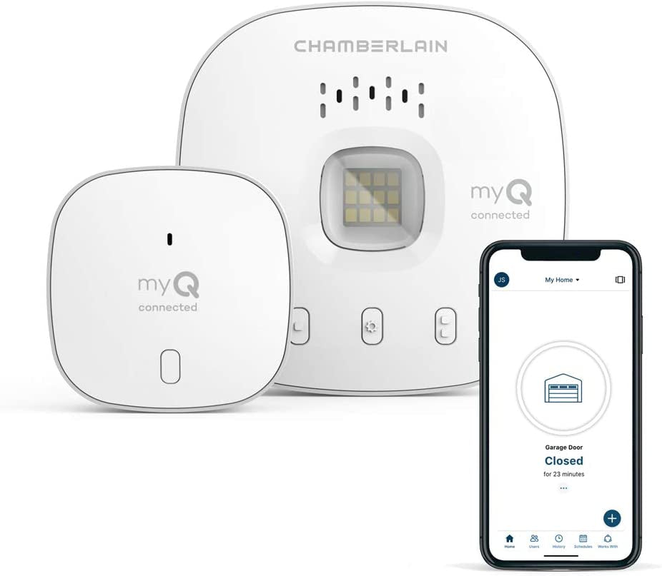 Smart Garage Control - Wireless Garage Hub and Sensor with Wifi & Bluetooth - Smartphone Controlled, Myq-G0401-Es, White