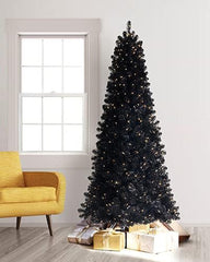 Black Artificial Christmas Tree | Essentials - Black Tree - 6 Ft | Pre-Lit 300 LED Clear Lights | Includes Tree Stand, On/Off Foot Pedal, Extra Bulbs & Fuses