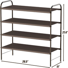 4-Tier Shoe Rack Storage Organizer, 12-20 Pair, Bronze | Space-Saving Shoe Shelf with Sturdy Metal Frame and Non-Woven Fabric Shelves for Entryway, Garage & Corridor
