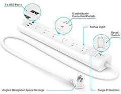 Plug Power Strip HS300, Surge Protector with 6 Individually Controlled Smart Outlets and 3 USB Ports, Works with Alexa & Google Home, No Hub Required , White