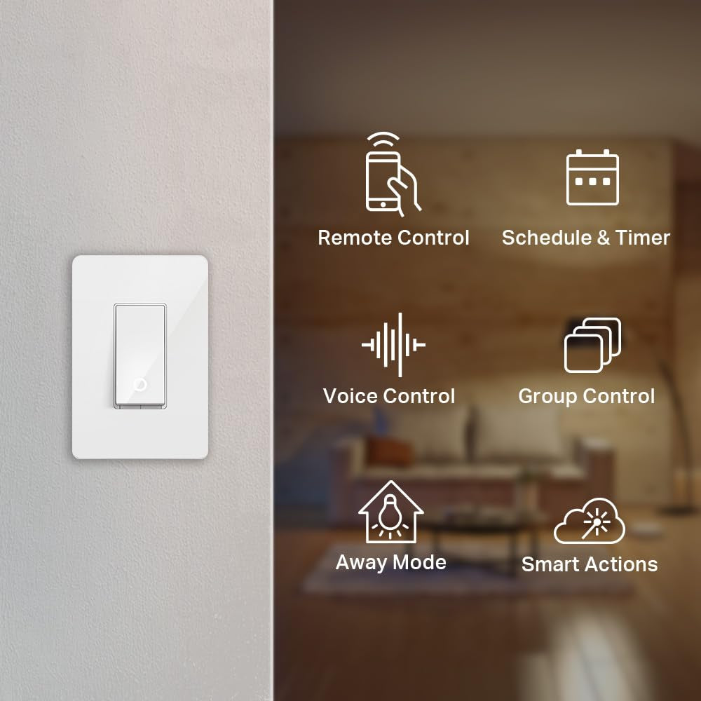 Light Switch HS200, Single Pole, Needs Neutral Wire, 2.4Ghz Wi-Fi Light Switch Works with Alexa and Google Home, UL Certified, No Hub Required , White, HS200