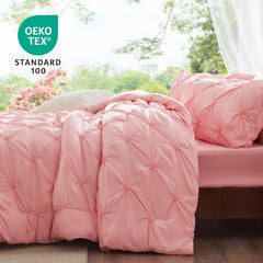 Pink Comforter Set Queen - 3 Pieces Boho Pintuck Bedding Comforter Sets, Lightweight Soft & Warm Bed Comforter Queen with 2 Pillowcases for All Season