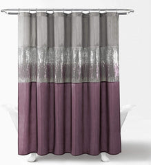 Night Sky Shower Curtain, Single, 72" W X 72" L, Gray & Purple - Sequin Shower Curtain - Sparkly Color Block Bath Curtain - Modern Glam Bathroom Decor