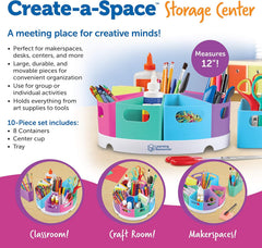 Create-A-Space Storage Center, Pastel | Rotating Caddy Organizer for Kids, Art Supply Organizers for Markers, Pens and Pencils, Classroom Table Caddy for Teachers
