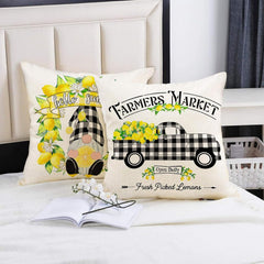 Summer Throw Pillow Covers 16X16, Lemon Pillow Covers(No Insert) | Set of 4, Outdoor Pillows Cover, Lemmon, Gnome, Truck, Farmhouse, Decorative Buffalo Plaid, Cushion, Bedroom, Indoor Decor