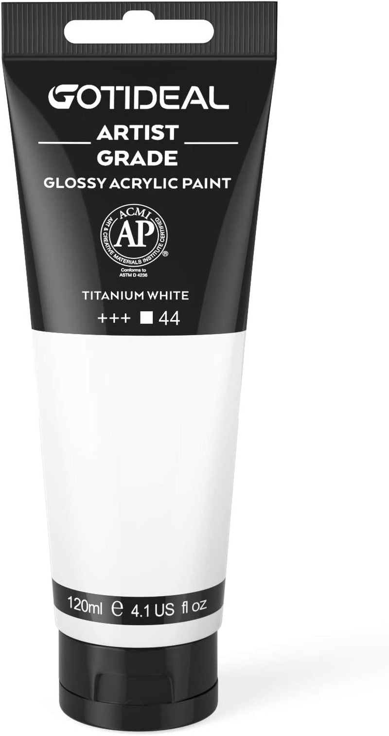 Acrylic Paint Titanium White Tubes 120Ml (4.1 Oz), Acrylic Paints | Non Toxic Non Fading, Rich Pigments, for Painters, Adults & Kids, Ideal for Canvas Wood Clay Fabric Ceramic Craft Supplies