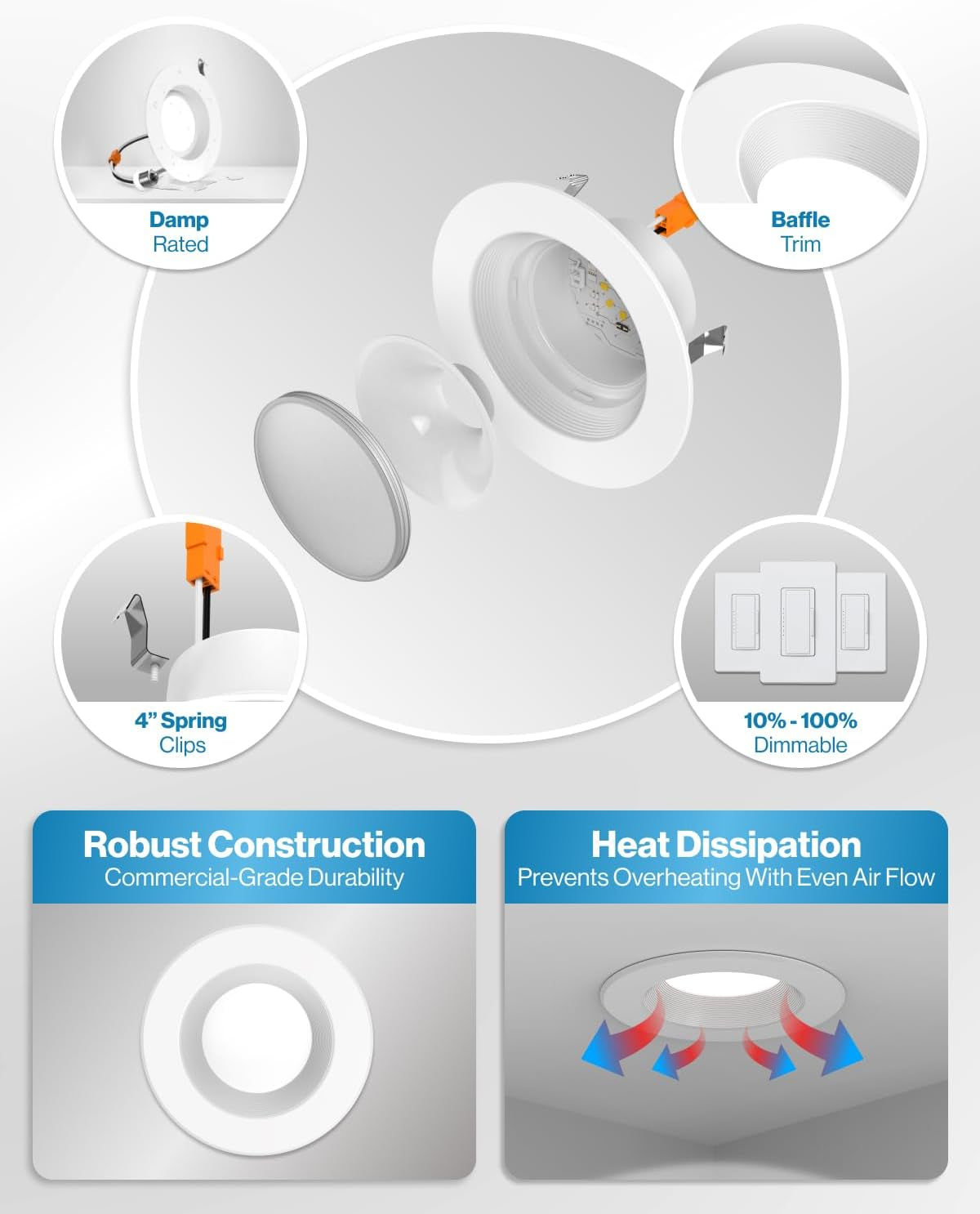 Sunco 4 Pack 4 Inch Retrofit LED Recessed Light, 11W=60W, 4000K Cool White | 660LM, Cool White, Dimmable, Baffle Trim, Can Ceiling LED Downlights for Bedroom, Kitchen, Living Room 11W (60W Equivalent)