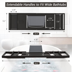 Bathtub Caddy Tray Expandable Bamboo Tub Tray for Luxury Bath with Book Holder and Free Soap Dish Black