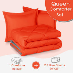 Queen Comforter Set - Orange Comforter Set Queen, Reversible Bed Comforter Queen Set for All Seasons, Flame/Charcoal Gray, 1 Comforter (88"X92") and 2 Pillow Shams (20"X26"+2")
