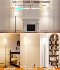 LED Floor Lamp for Living Room, Dimmable Standing Lamps with Foot Switch,Remote Custom Color Temperature Black Pole Lamp with Lampshade,12W Led Bulb Tall Lamps for Bedroom Office Kid Room