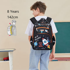 Kids Backpack for School Boys 6-10Age,16In Elementary Space Prints Bookbag | Kindergarten Lightweight Waterproof Large Capacity Sturdy Durable 6-Pockets Chest Buckle and Reflective Stripsfor Backpack