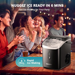 Nugget Ice Maker Countertop with Handle, Ready in 6 Mins, 34Lbs per Day, Removable Top Cover, Auto-Cleaning, Portable Sonic Ice Maker with Basket and Scoop, for Home/Party/Rv/Camping (Black)